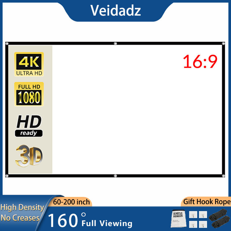 Projector Screen 100 Inch - VEIDADZ 60-200 inch Portable Foldable Projector