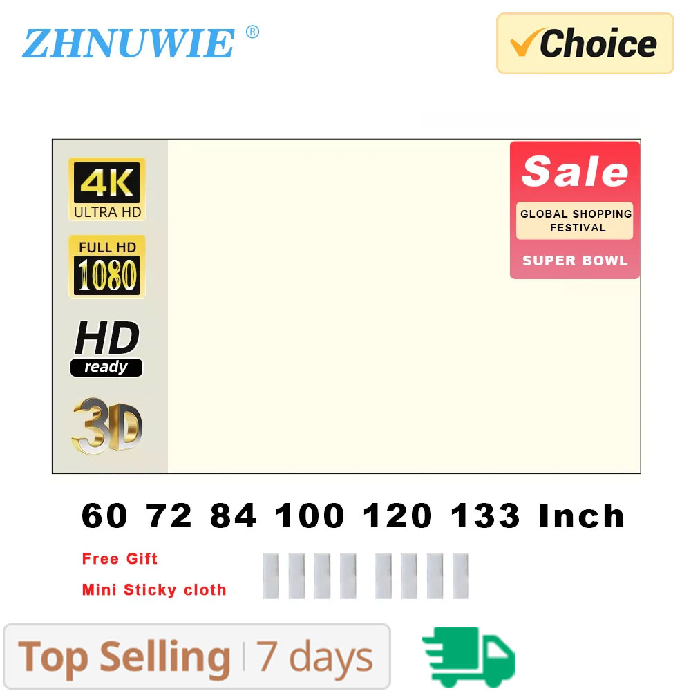 ZHNUWIE Projector Screen White - Projector Screen 100 Inch 评论和价格